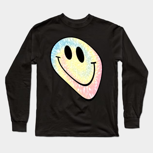 Trippy Psychedelic Smile Face Tie Dye Long Sleeve T-Shirt by julieerindesigns